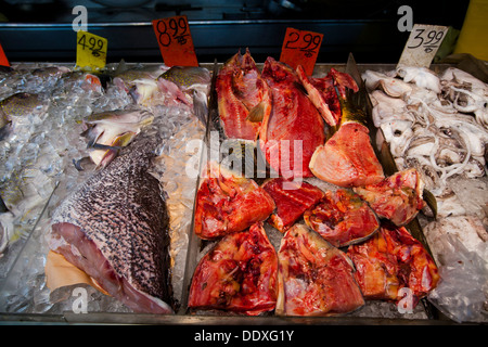 Fisch und Meeresfrüchte-Markt, East Broadway, Chinatown, New York, Vereinigte Staaten von Amerika Stockfoto