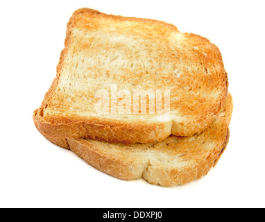 Paar geröstete Brotscheiben isoliert auf weiß Stockfoto