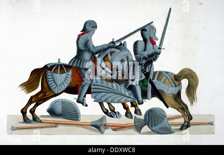 Zwei Ritter Ritter bei einem Turnier, 1842. Künstler: Friedrich Martin von Reibisch Stockfoto