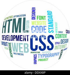 Eine Wortwolke von html und Css Verwandte Artikel Stockfoto