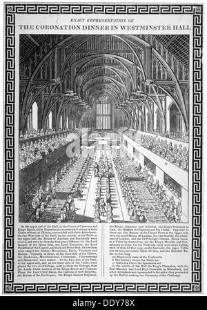 Krönung-Dinner statt für George IV, Westminster Hall, London, 1821.                                Künstler: Anon Stockfoto