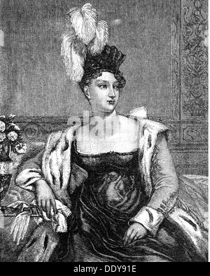 Charlotte Augusta, 7.1.1796 - 5.11.1817, Prinzessin von Wales, halbe Länge, Holzgravur nach der Malerei von Chalon, 19. Jahrhundert, Stockfoto