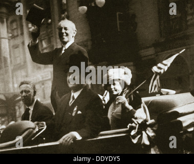 Woodrow Wilson kehrt aus Paris nach der Unterzeichnung des Vertrags von Versailles, 1919. Künstler: unbekannt Stockfoto