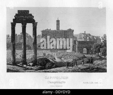 Das Kapitol und der Palazzo Senatorenpalast aus dem Forum Romanum, Rom, c 1833. Artist: Unbekannt Stockfoto