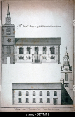 Zwei 17. Jahrhundert London Kirchen, c1750.                                          Künstler: Benjamin Cole Stockfoto