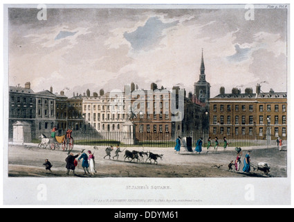 Blick auf Str. Jamess Platz von der Süd-Ost-Ecke, London 1812.                                  Künstler: Anon Stockfoto