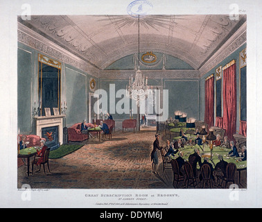 Das große Abonnement Zimmer, Interieur des Brooks Club, St James's Street, London, 1808. Artist: Charles Augustus Pugin Stockfoto