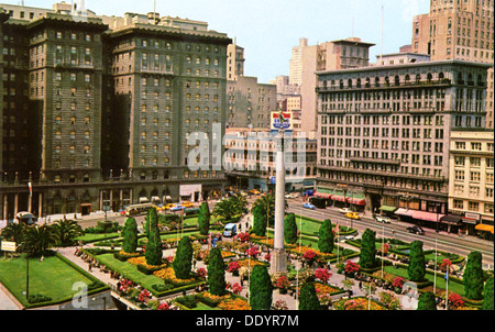 Union Square, zeigt die St Francis Hotel, San Francisco, Kalifornien, USA, 1957. Artist: Unbekannt Stockfoto