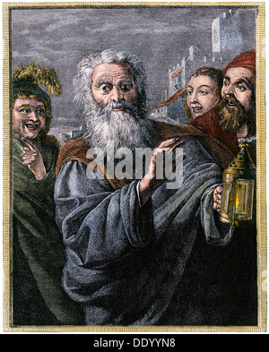 Diogenes auf der Suche nach einem ehrlichen Mann, dem antiken Griechenland. Hand - farbige Holzschnitt Stockfoto