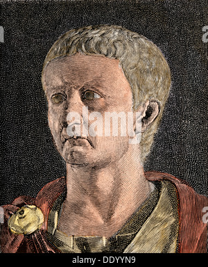 Der römische Kaiser Tiberius. Hand - farbige Holzschnitt Stockfoto