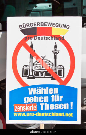 Protest gegen Islamisten, Zeichen, Pro Deutschland Bürgerbewegung, Demonstration gegen Salafisten, 18.8.2012 vor der Stockfoto