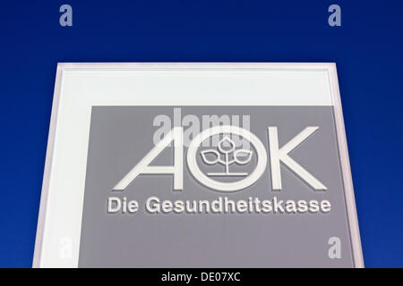 Logo, Zeichen, "AOK, Gesundheitskasse sterben", deutsche Krankenkasse Stockfoto