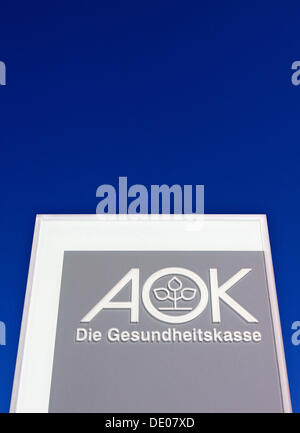 Logo, Zeichen, "AOK, Gesundheitskasse sterben", deutsche Krankenkasse Stockfoto