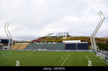 Tórshavn, Färöer. 09. September 2013. Deutschlands Spieler während einer Trainingseinheit der deutschen Fußball-Nationalmannschaft im Torsvollur Stadion in Tórshavn, Färöer, 9. September 2013. Deutschland spielt Färöer Inseln für ein WM-Qualifikationsspiel am 10. September. Foto: Thomas Eisenhuth/Dpa/Alamy Live News Stockfoto