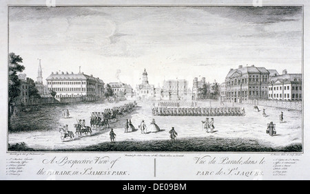 Horse Guards Parade von St James Park, Westminster, London, 1740. Künstler: John Maurer Stockfoto