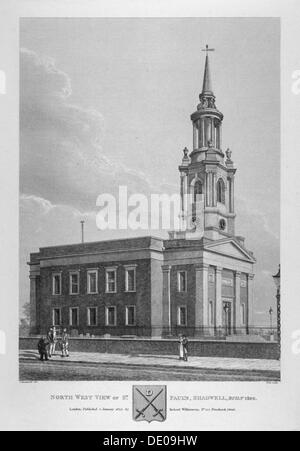 Nord-West-Ansicht der St. Pauls Kirche, Shadwell, London, 1825. Künstler: Thomas Dale Stockfoto