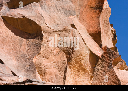 Felsgravuren im Wadi Mathendous, Giraffe, Wadi Barjuj, steinigen Wüste, Libyen, Sahara Nordafrika, Afrika Stockfoto