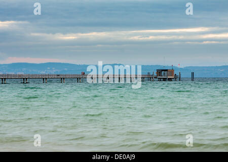 Der Pier bei Sonnenaufgang in Altnau am Bodensee, Kanton Thurgau, Schweiz, Europa, PublicGround Stockfoto