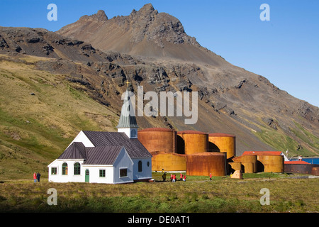 Kirche von Grytviken, ehemalige Walfangstation, König Edward Cove, South Georgia, South Sandwich Islands, British Overseas Territory Stockfoto