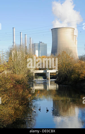 Erneuert, Kohle befeuerten Kraftwerk, Kohle und Erdgas, RWE Power AG, Tibaum Naturschutzgebiet, Lippe Flusses, Stockum, Werne Stockfoto