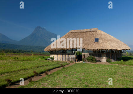 Park Rangers Hütte im Virunga-Nationalpark am Fuße des Vulkans Mount Mikeno Stockfoto