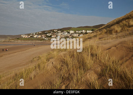 Sanddünen am Woolacombe Strand, Woolacombe, in der Nähe von Ilfracombe, im Norden von Devon, Großbritannien. Stockfoto
