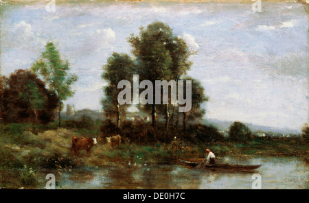 "Landschaft mit Fluss", 19. Jahrhundert Künstler: Jean-Baptiste-Camille Corot Stockfoto