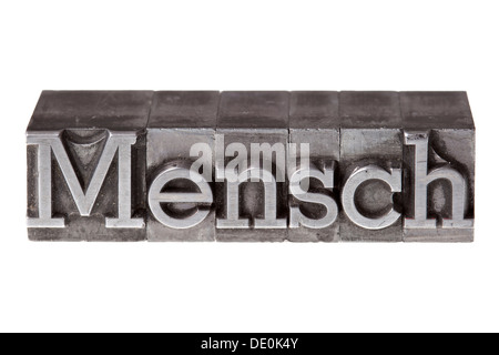 Alten führen Buchstaben bilden das Wort "Mensch", Deutsch für Mensch oder Mensch Stockfoto