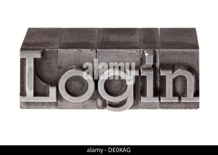 Alten führen Buchstaben bilden den Begriff 'Login' Stockfoto