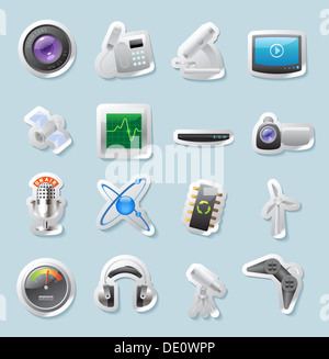 Aufkleber-Set-Taste. Symbole für Technik und Geräte. Stockfoto