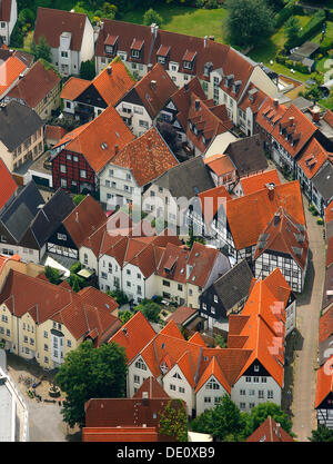 Luftaufnahme, Fachwerk Häuser, Altstadt, Lünen, Nordrhein-Westfalen Stockfoto