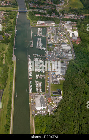 Antenne zu sehen, Ruenthe Marina, Datteln-Hamm-Kanal, im Landesinneren Kanal, Bergkamen, Ruhrgebiet, Nordrhein-Westfalen Stockfoto