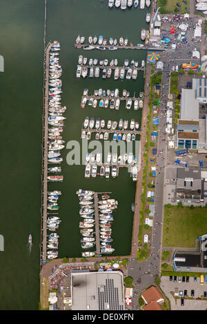 Antenne zu sehen, Ruenthe Marina, Datteln-Hamm-Kanal, im Landesinneren Kanal, Bergkamen, Ruhrgebiet, Nordrhein-Westfalen Stockfoto