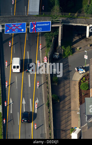 Luftbild, Autobahn A40, Autobahnkreuz A52, A40 und B1, Ruhrschnellweg Autobahn, Essen, Ruhrgebiet, Nordrhein-Westfalen Stockfoto