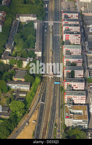 Luftbild, Autobahn A40, Essen-Zentrum Ausfahrt Autobahnauffahrt, östlich von der Essener City-Tunnel, Autobahn A40, B1 Autobahn Stockfoto