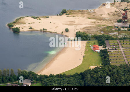 Luftaufnahme, open-air Strandbad am Tenderingssee See, Voerde, Niederrhein, Ruhrgebiet, Nordrhein-Westfalen Stockfoto