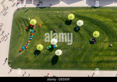 Luftaufnahme, Liegewiese, Sonnenschirme, staatliche Garden Show, Bamberg, Franken, Oberbayern Stockfoto