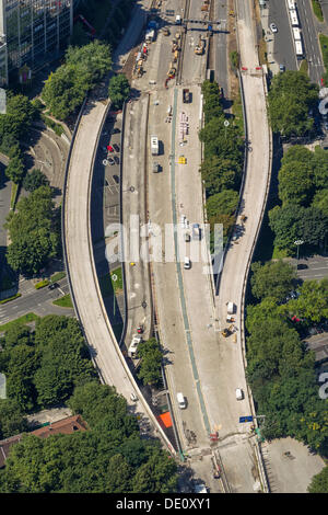 Luftbild, Baustelle der Autobahn A40, Innenstadt, Vollsperrung, Essen, Ruhrgebiet, Nordrhein-Westfalen Stockfoto