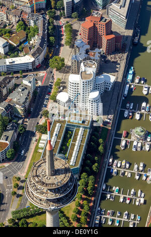 Luftbild, Gehry-Bauten, Düsseldorf Hafen, Medienhafen, Düsseldorf, Rheinland, Nordrhein-Westfalen Stockfoto