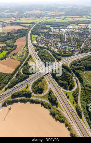 Luftbild, Autobahn A45 und Autobahn A1 Westhofener Kreuz Autobahn Kreuzung, Dortmund, Ruhrgebiet Stockfoto