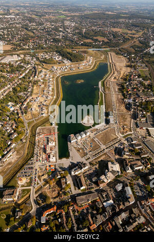 Luftbild, Emscher River, Lake PhoenixSee, Dortmund, Ruhrgebiet, Nordrhein-Westfalen Stockfoto