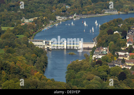Luftaufnahme, See Baldeneysee wie entnommen Werden, Essen, Ruhrgebiet, Nordrhein-Westfalen Stockfoto