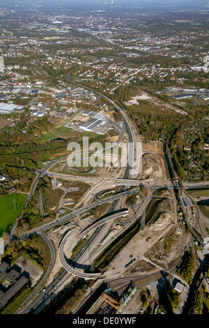 Luftaufnahme von einem Autobahnkreuz im Bau, A40 B1 Donezk-Ring Bau Website, Wattenscheid, Bochum, Ruhrgebiet Stockfoto