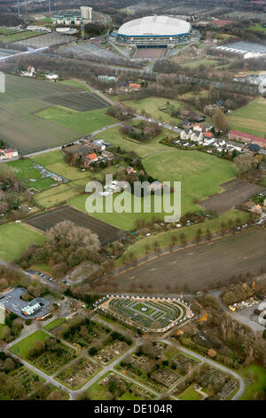 Luftaufnahme, Grabstelle, die Fans der traditionellen Fußballverein Schalke 04, am Friedhof Beckhausen-Sutum begraben werden können Stockfoto