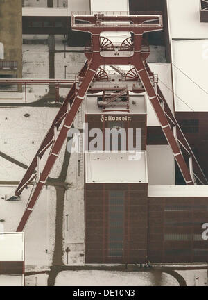 Luftbild, Doppelbock-Förderturm, Zeche Zollverein Coal Mine Industriekomplex, UNESCO Weltkulturerbe Stockfoto