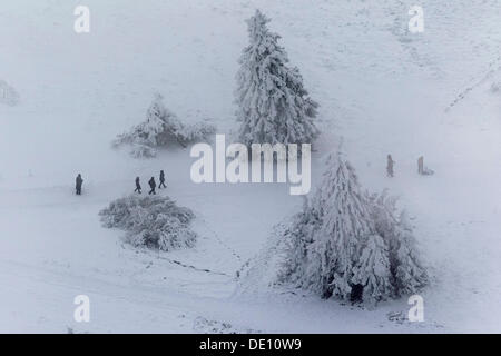 Luftaufnahme, Menschen gehen für einen Spaziergang auf der hohen Hochebene des Mount Kahler Asten im winter Stockfoto