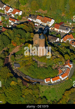 Luftaufnahme, Ruinen der Burg Kirkel Schloss, Burgruine, Schlossturm Stockfoto
