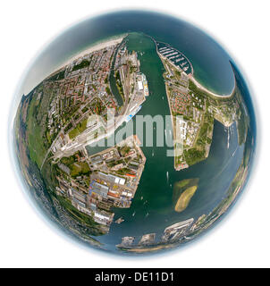 Luftaufnahme, Warnemünde Hafen, fisheye erschossen Stockfoto