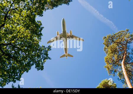 Airbus A320-232 von Aegean Airlines während der endgültigen Landeanflug auf dem Flughafen Frankfurt, Hessen Stockfoto