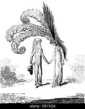 Mode, 18. Jahrhundert, 'und fangen die lebenden Manners, während sie steigen', Zeichnung von James Gillray (1756 - 1815), 7.5.1794, zusätzliche-Rechte-Clearences-nicht verfügbar Stockfoto